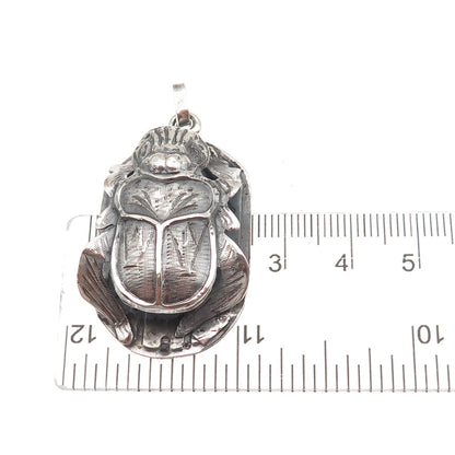 800 Silver Vintage Egyptian Scarab Oxidized 3D Charm Pendant