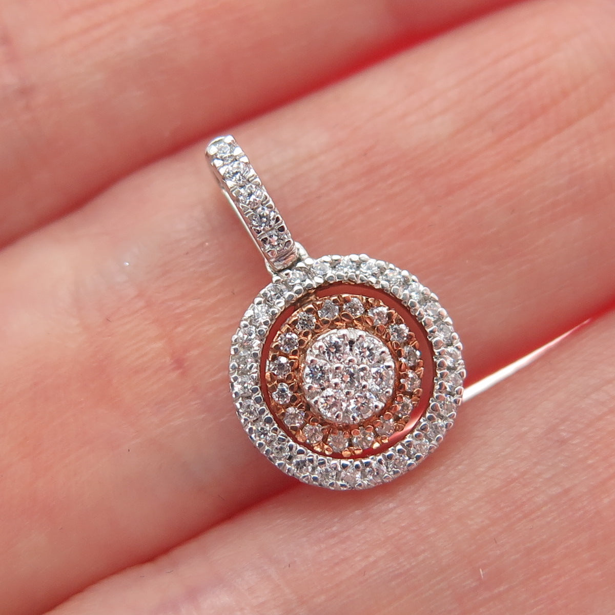 925 Sterling Silver 2-Tone Round-Cut C Z Minimalist Charm Pendant