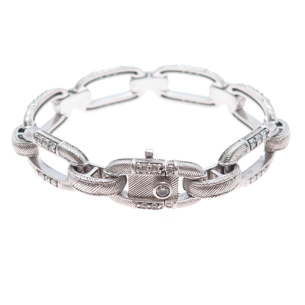 JUDITH RIPKA 925 Sterling Silver Round-Cut C Z Paperclip Link Bracelet 6.5"