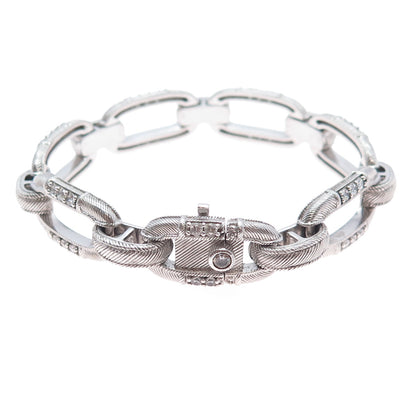 JUDITH RIPKA 925 Sterling Silver Round-Cut C Z Paperclip Link Bracelet 6.5"