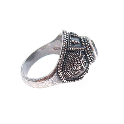 OKA BALI Sterling Silver Vintage Real Citrine Granulated Oxidized Ring Size 6.25
