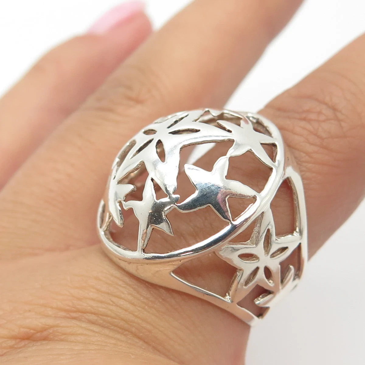 925 Sterling Silver Vintage Star Domed Ring Size 8.25