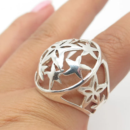 925 Sterling Silver Vintage Star Domed Ring Size 8.25