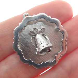 925 Sterling Silver Vintage Red Rhinestone Bell Charm Pendant
