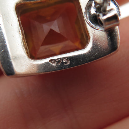 925 Sterling Silver Vintage Real Citrine Modernist Earrings