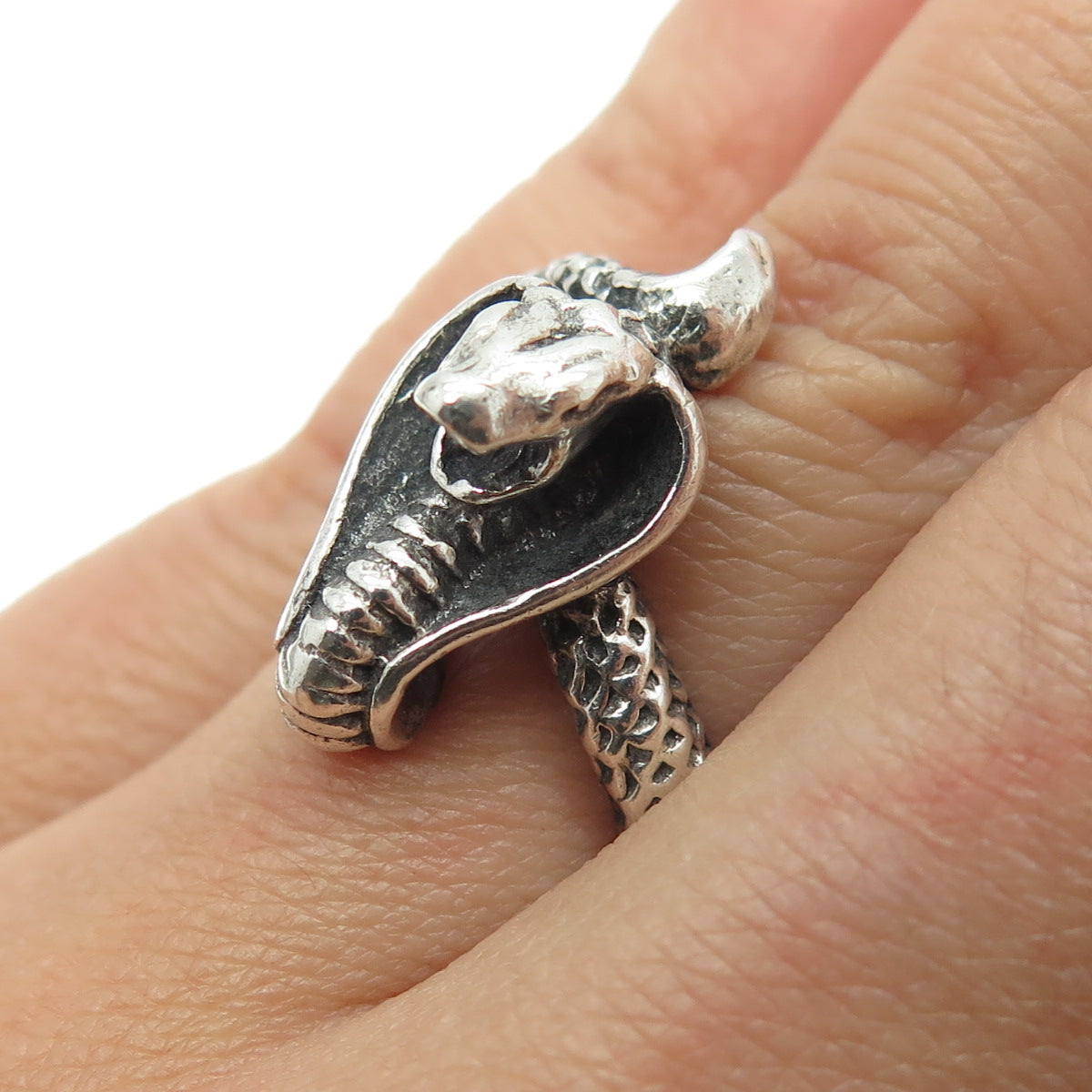 925 Sterling Silver Vintage Cobra Snake Ring Size 6.5