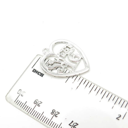 925 Sterling Silver Vintage Jewelart "Sweet 16" Heart Charm Pendant