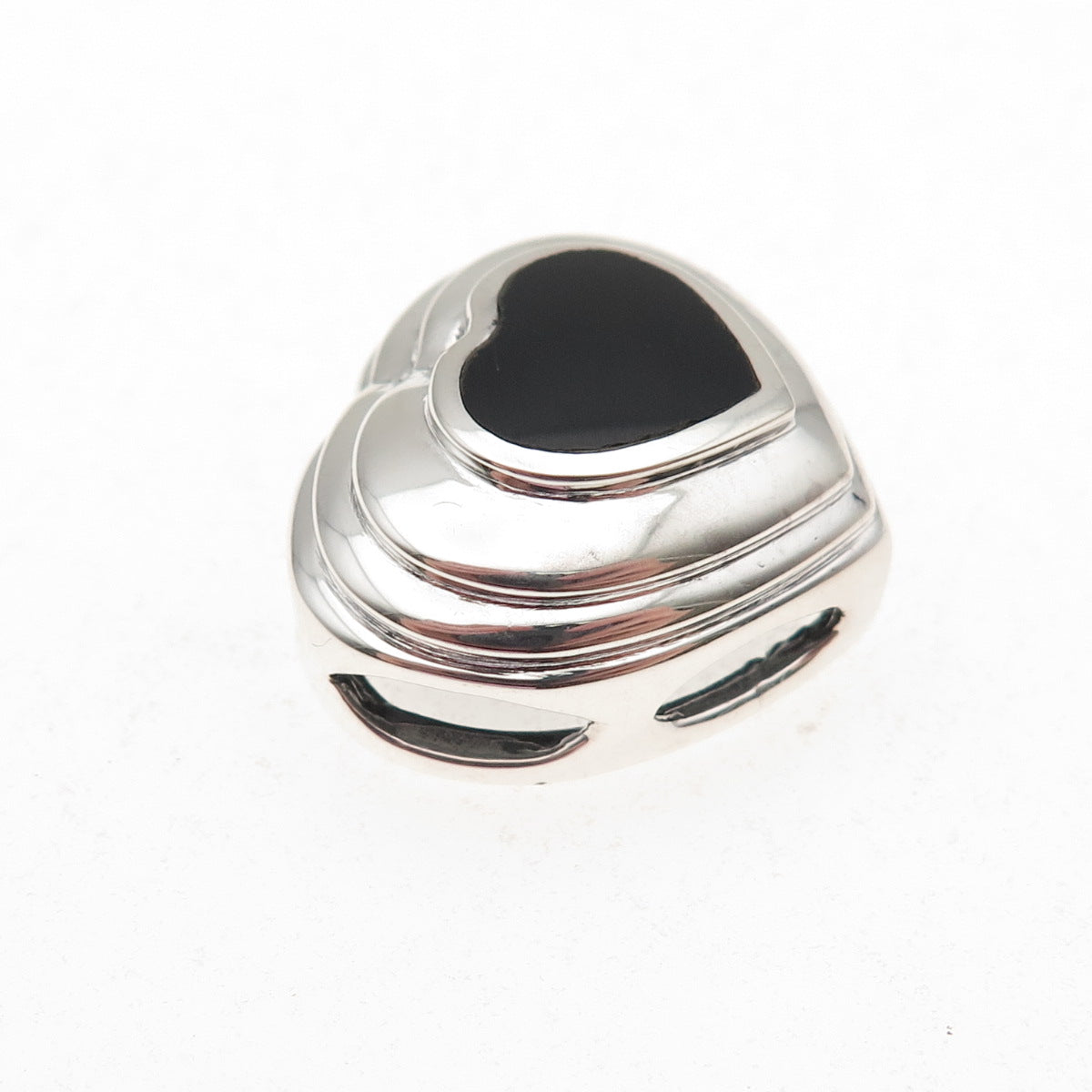 Chapal Zenray Sterling Silver Vintage Real Black Onyx Heart Slide Charm Pendant