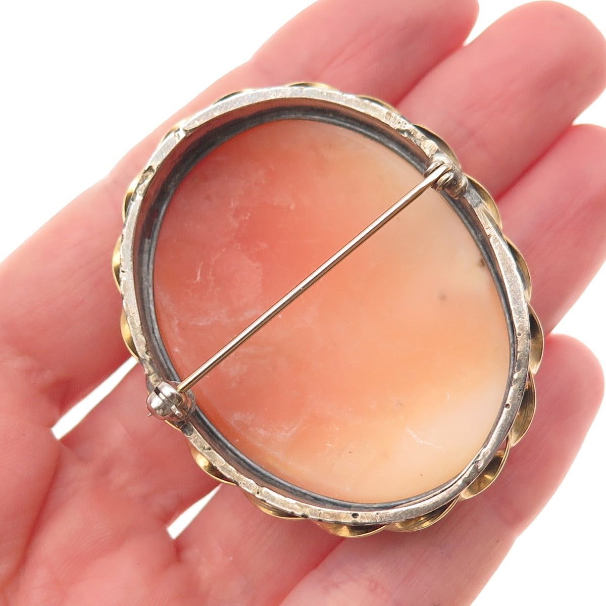 800 Silver Gold Filled Antique Art Deco Real MOP Carved Lady Cameo Pin Brooch