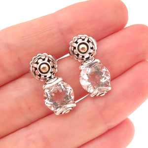 John Hardy Sterling Silver 18K Gold Vintage Real White Topaz Batu Sari Earrings