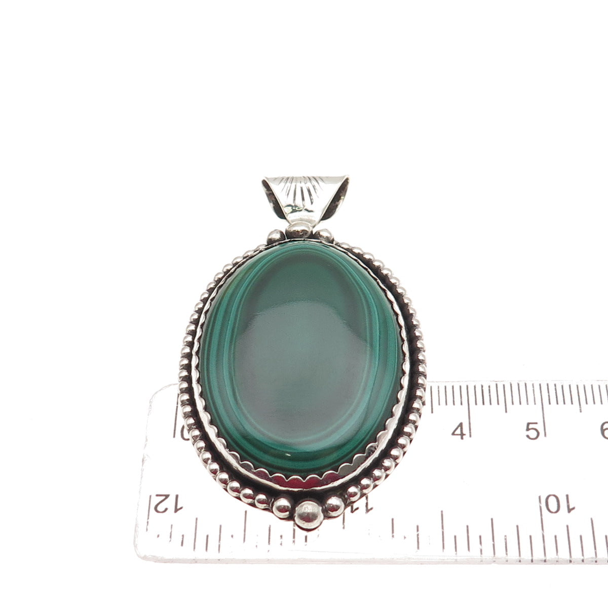 Stanley Bain Navajo Old Pawn Sterling Silver Vintage Malachite Tribal Pendant