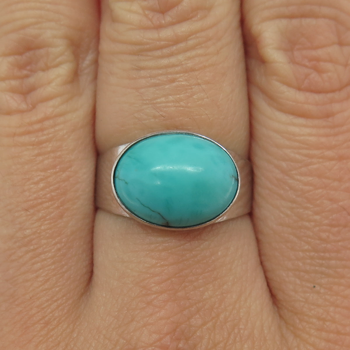 PAOLA VALENTINI Sterling Silver Vintage Lone Mountain Turquoise Ring Size 7.75