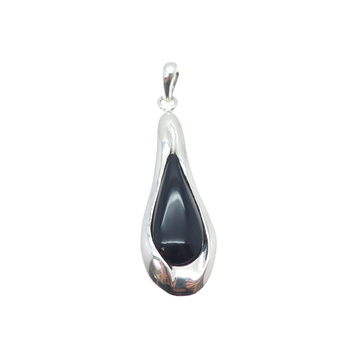 BARSE 925 Sterling Silver Vintage Real Black Onyx Modernist Teardrop Pendant