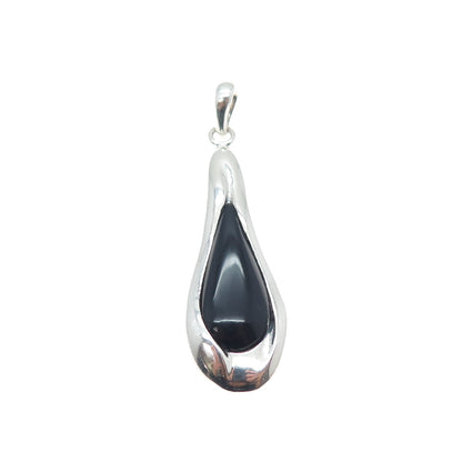 BARSE 925 Sterling Silver Vintage Real Black Onyx Modernist Teardrop Pendant