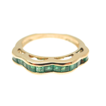 925 Sterling Silver Gold Plated Real Princess-Cut Emerald Stackable Ring Size 5