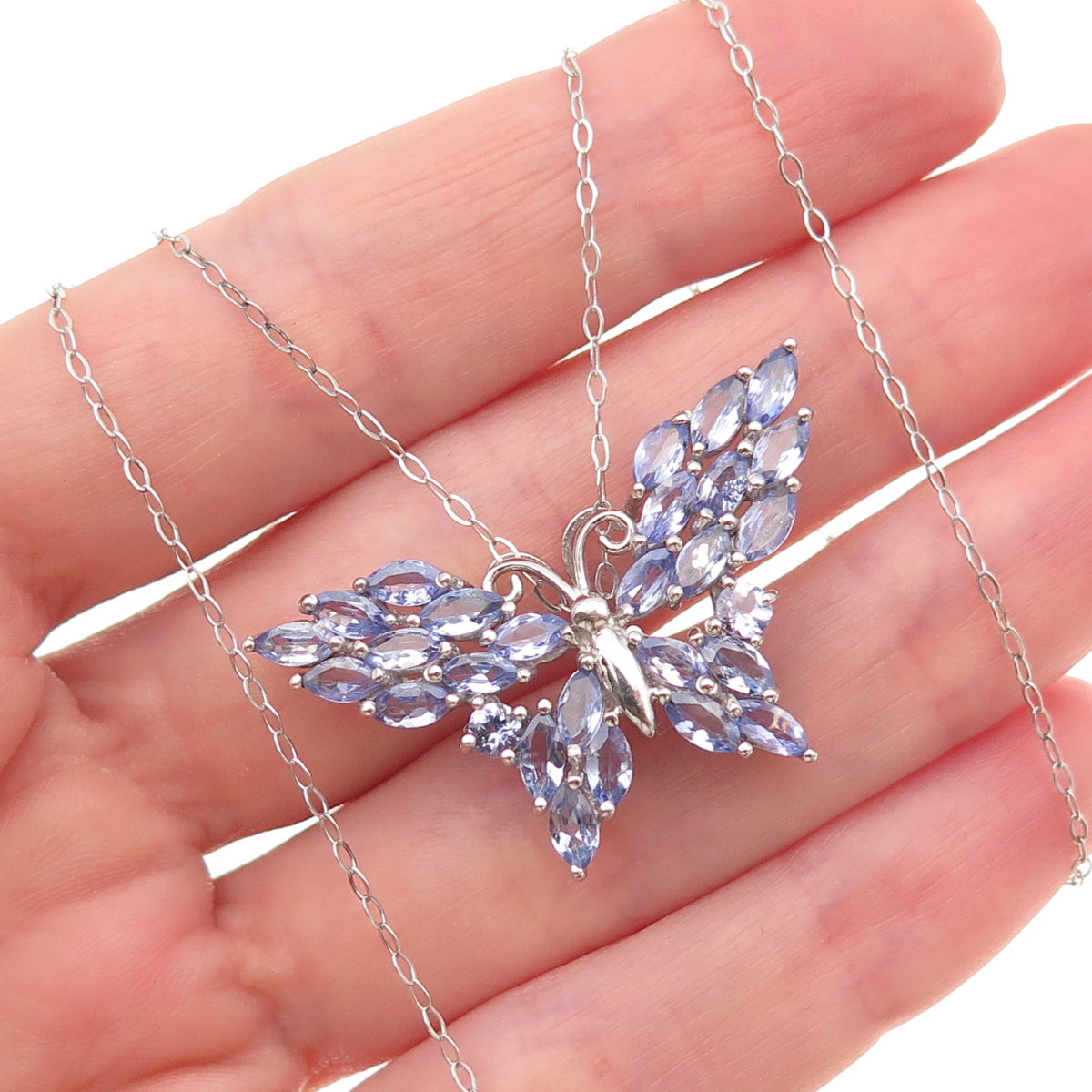 Chuck Clemency 925 Sterling Silver Real Tanzanite Butterfly Chain Necklace 20"