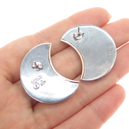 VICTOR ALFARO 925 Sterling Silver Vintage Modernist Crescent Oxidized Earrings