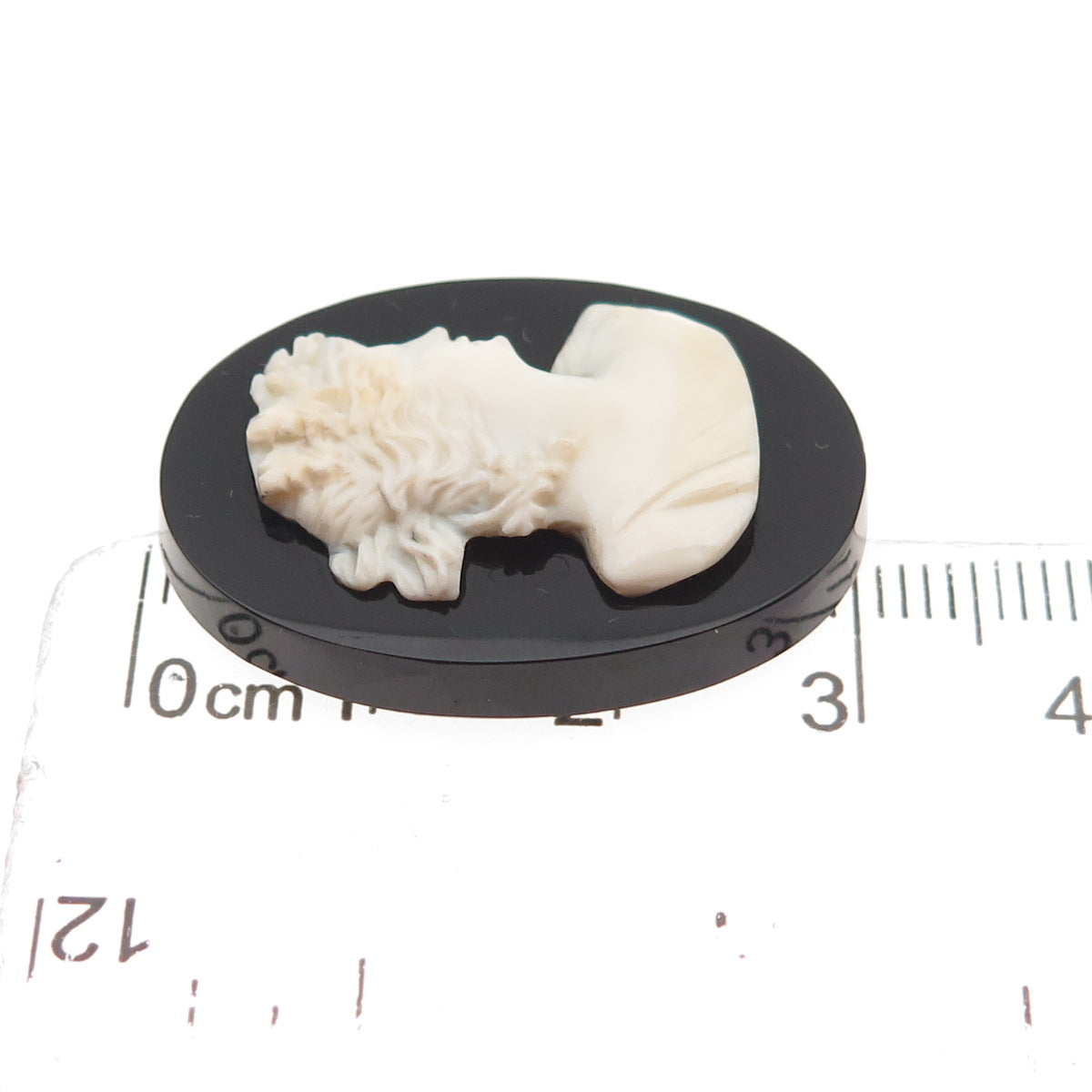 Antique Art Deco Real MOP & Black Onyx Carved Lady Cameo