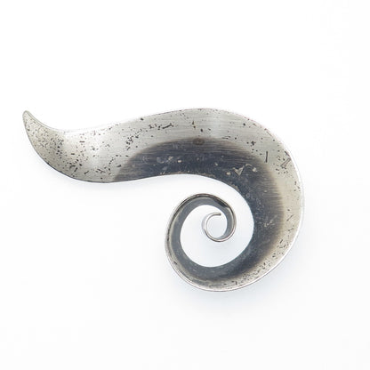 ORB Otto R. Bade 925 Sterling Silver Vintage Modernist Flame Oxidized Pin Brooch