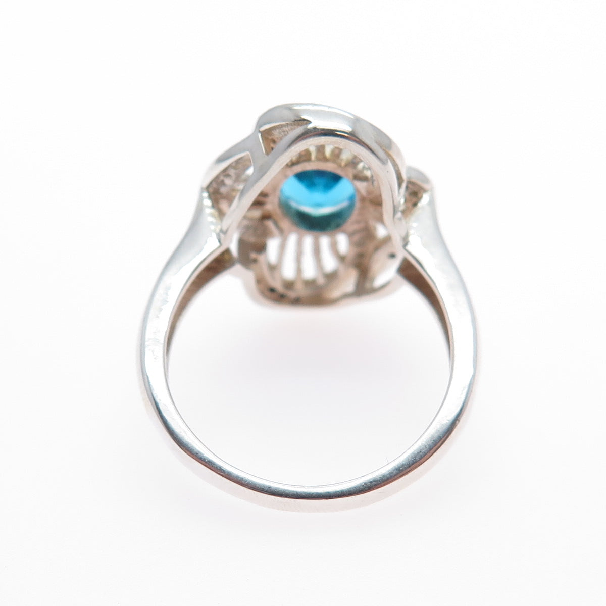 925 Sterling Silver Blue & White C Z Flower Ring Size 7.5