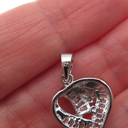925 Sterling Silver Round & Tapered Baguette-Cut C Z Heart Mini Charm Pendant