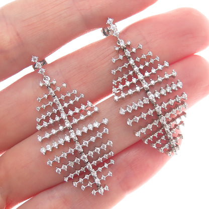 925 Sterling Silver Round-Cut C Z Articulated Petal Dangle Earrings