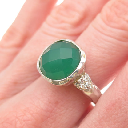 CHATEAU D'ARGENT 925 Sterling Silver Vintage Real Green Onyx & C Z Ring Size 9