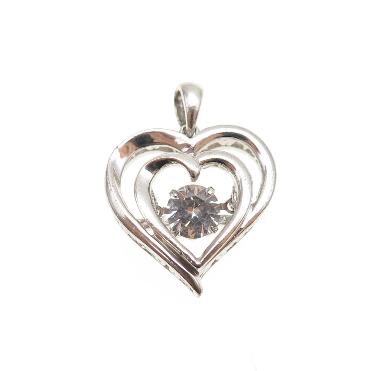 925 Sterling Silver Real Round-Cut White Topaz Heart Charm Pendant