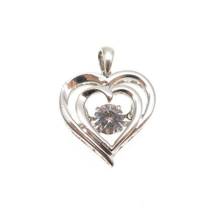 925 Sterling Silver Real Round-Cut White Topaz Heart Charm Pendant