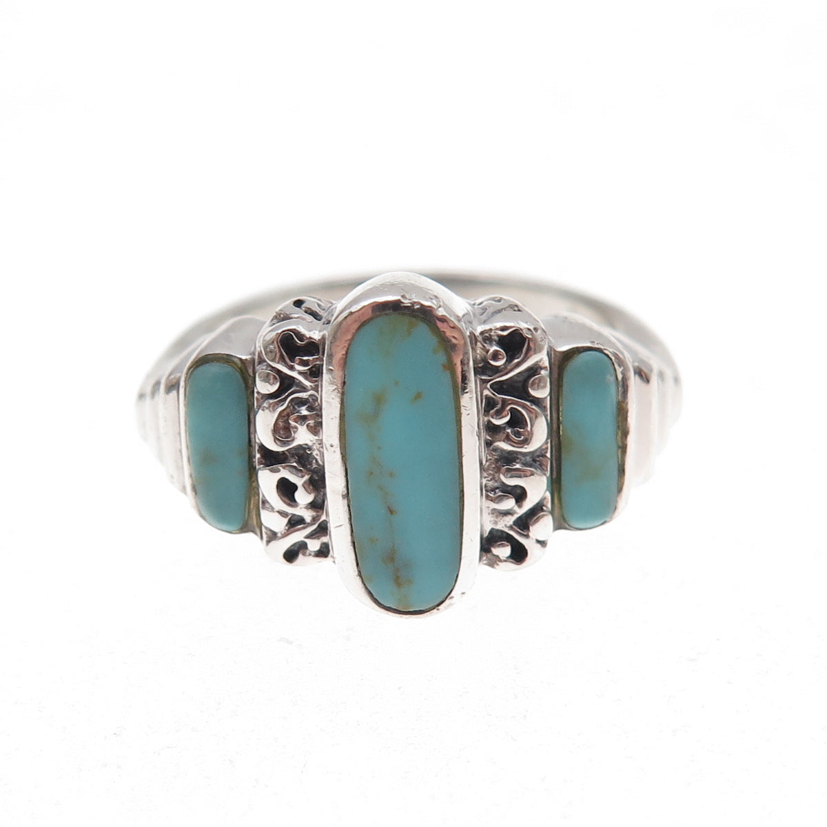 925 Sterling Silver Vintage Real Turquoise Oxidized Ring Size 6.75