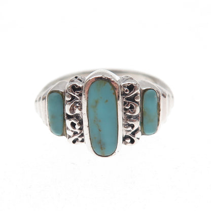 925 Sterling Silver Vintage Real Turquoise Oxidized Ring Size 6.75