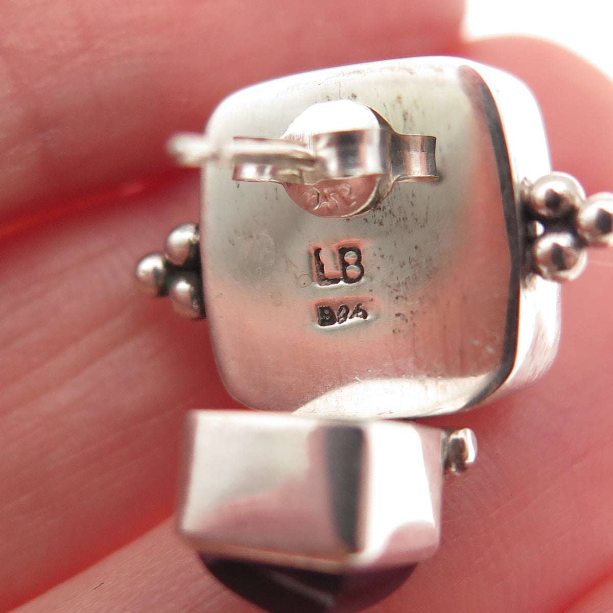 Lori Bonn 925 Sterling Silver Vintage Real Amber & Amethyst Modernist Earrings