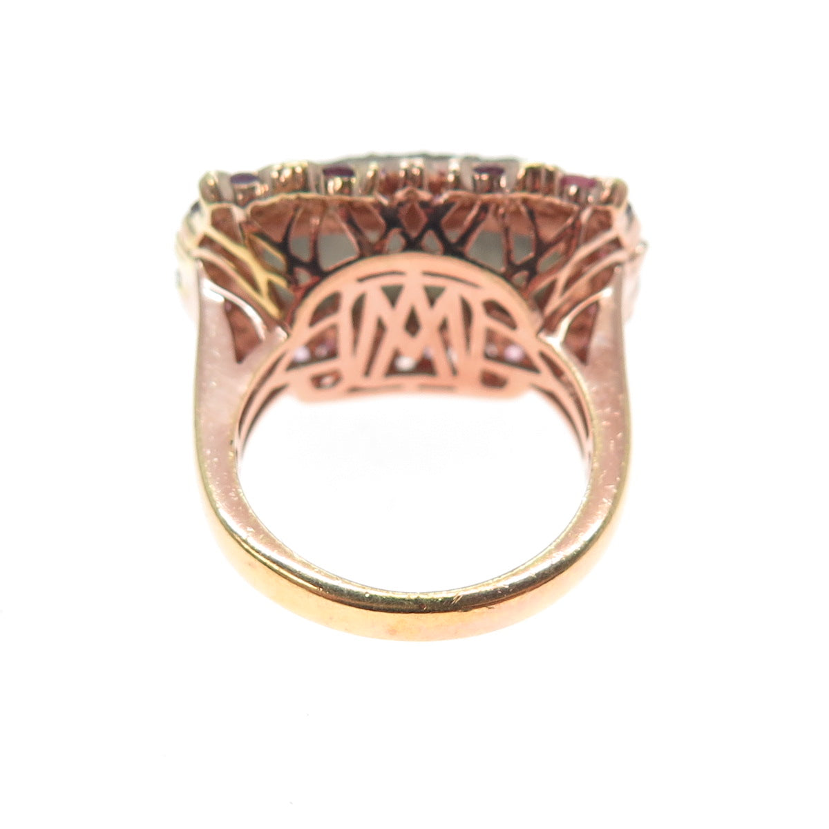 925 Sterling Silver Rose Gold Plated Druzy Pink Topaz & Amethyst Ring Size 5