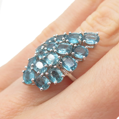 925 Sterling Silver Real Oval-Cut Blue Topaz Wing Cluster Ring Size 5.5