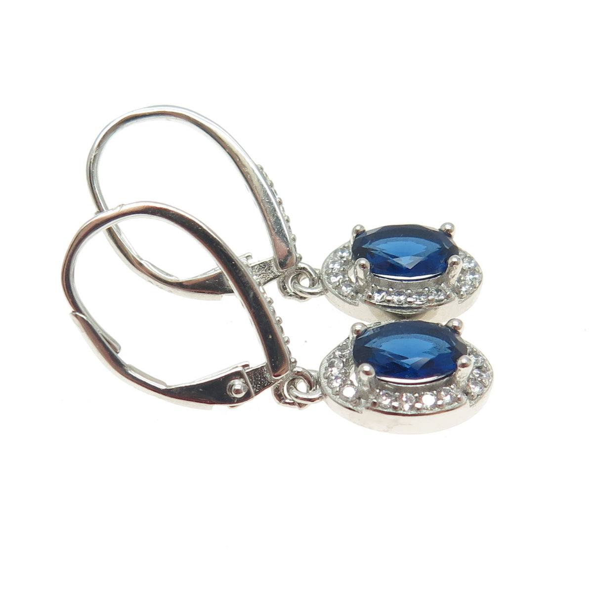 925 Sterling Silver Nano Sapphire & Round-Cut Shaped C Z Dangle Earrings