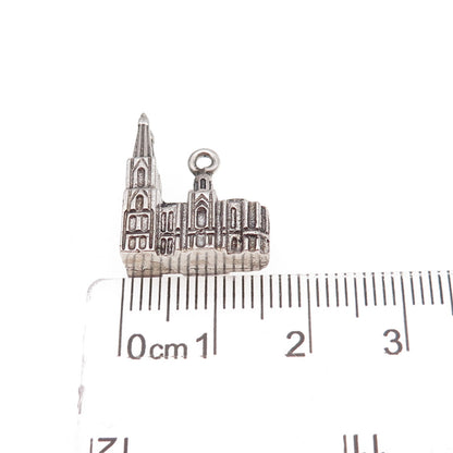 925 Sterling Silver Vintage Cologne Cathedral Oxidized 3D Charm Pendant
