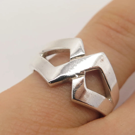 925 Sterling Silver Vintage Crossover Ring Size 6.25