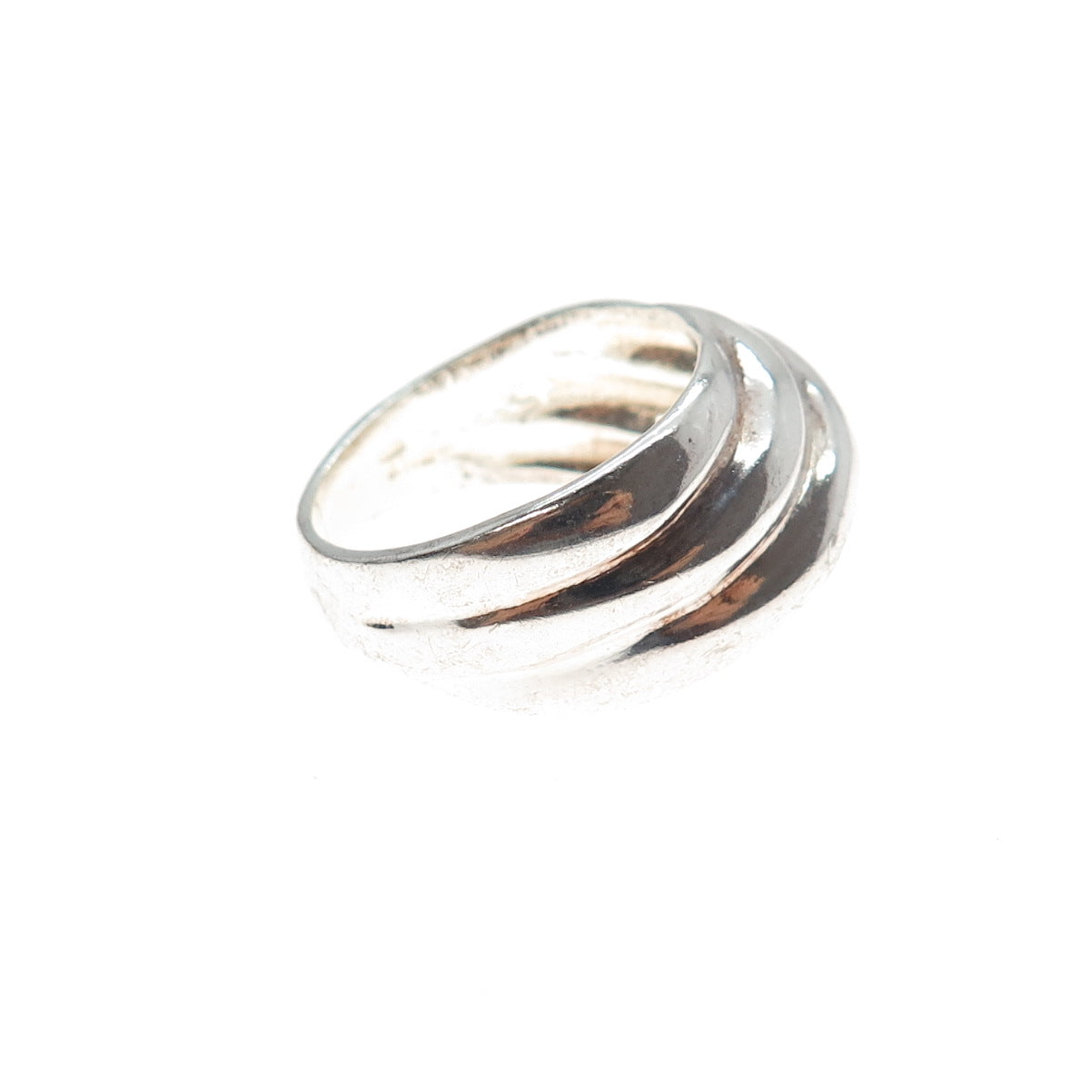 925 Sterling Silver Vintage Italy Modernist Ribbed Ring Size 7.5