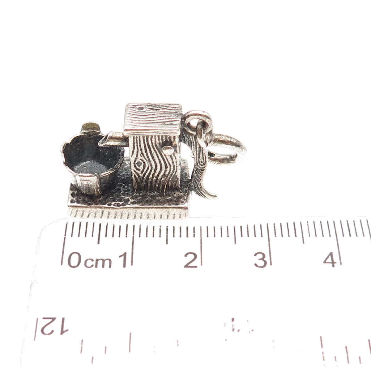 925 Sterling Silver Vintage Water Pump & Bucket Spring Ring Lock 3D Mini Pendant