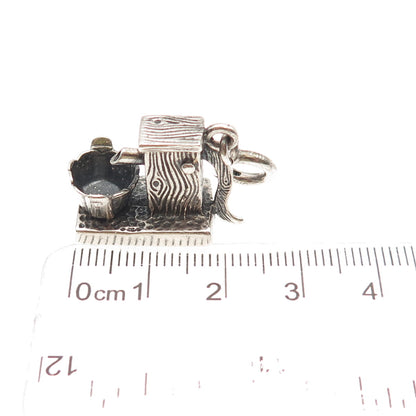 925 Sterling Silver Vintage Water Pump & Bucket Spring Ring Lock 3D Mini Pendant