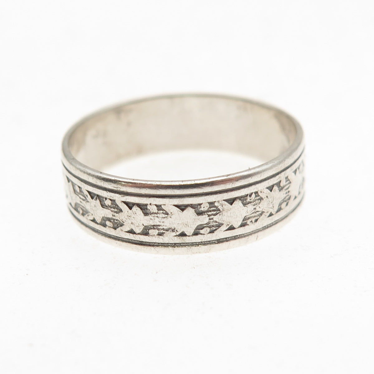Uncas 925 Sterling Silver Antique Art Deco Oxidized Band Ring Size 8