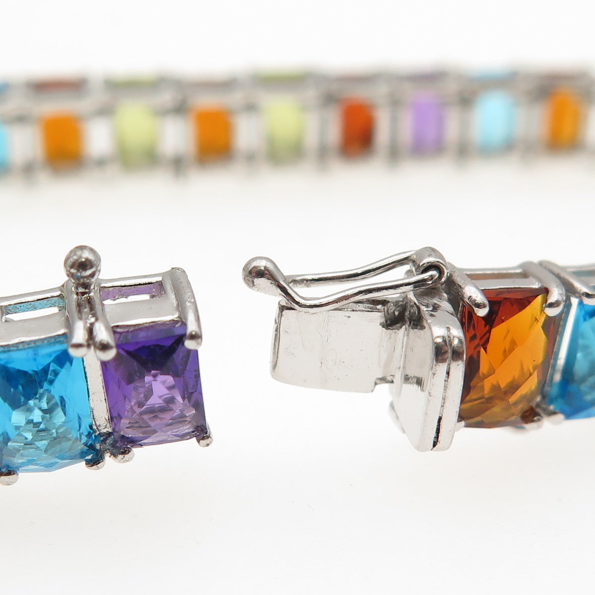 JH Young 925 Sterling Silver Real Radiant-Cut Multi-Color Gem Bracelet 6.5"