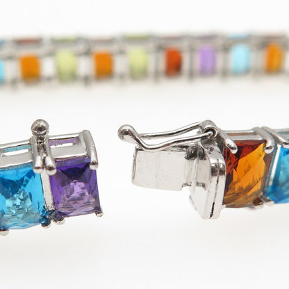 JH Young 925 Sterling Silver Real Radiant-Cut Multi-Color Gem Bracelet 6.5"