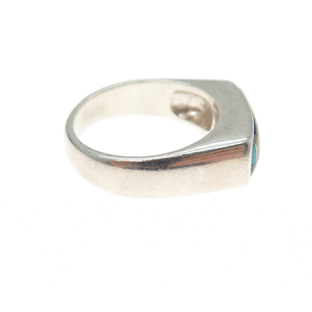 CAROLYN POLLACK Sterling Silver Vintage Turquoise Lapis Onyx & MOP Ring Size 6.5