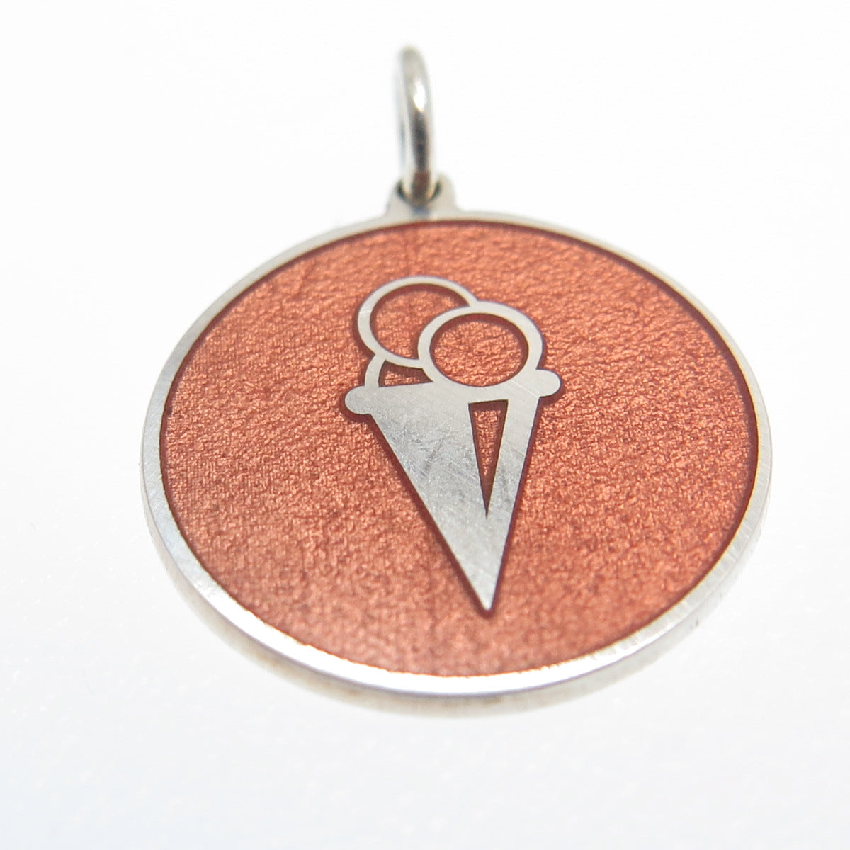 925 Sterling Silver Peach Enamel Ice Cream Round Tag Minimalist Charm Pendant