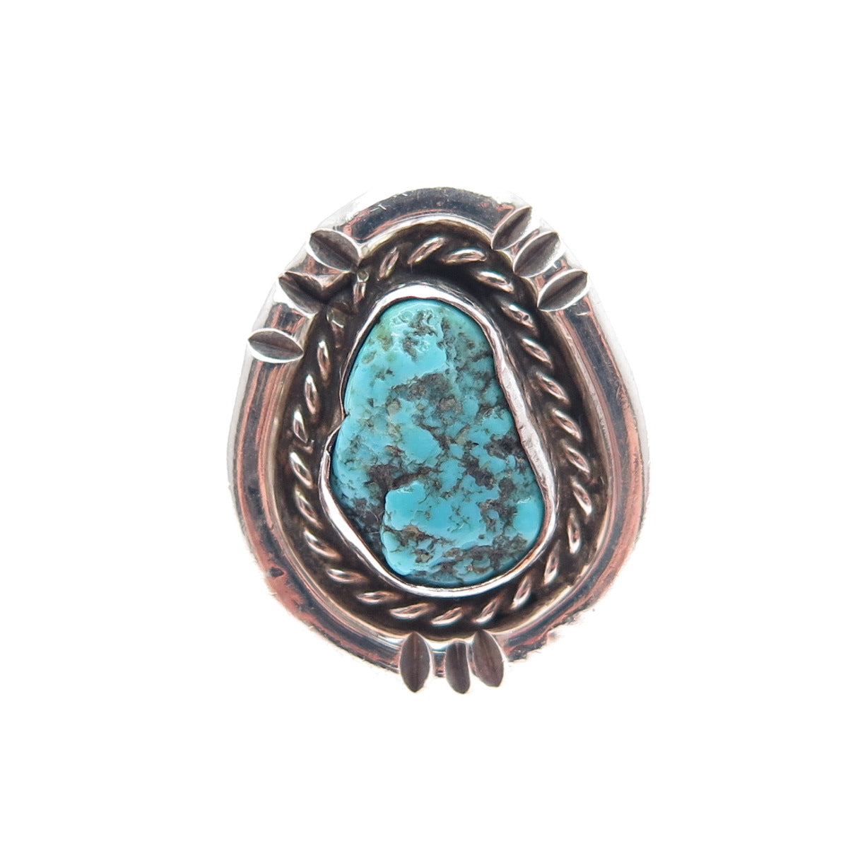 Old Pawn Sterling Silver Vintage Southwestern Turquoise Tribal Ring Size 3.75