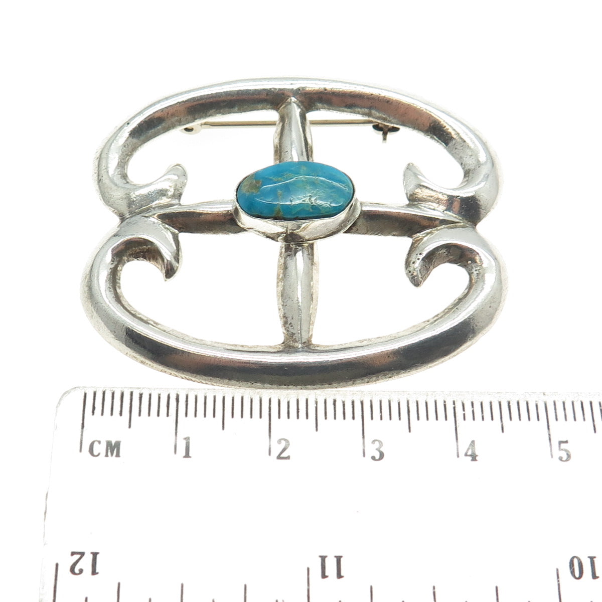 Old Pawn Navajo Sterling Silver Vintage Southwestern Kingman Turquoise Brooch