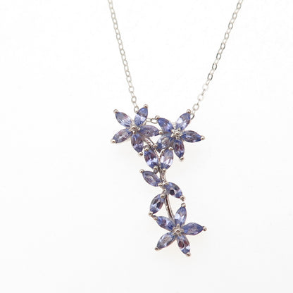 Chuck Clemency 925 Sterling Real Tanzanite White Topaz Floral Chain Necklace 20"