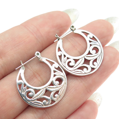 925 Sterling Silver Vintage Floral Disc Hoop Earrings