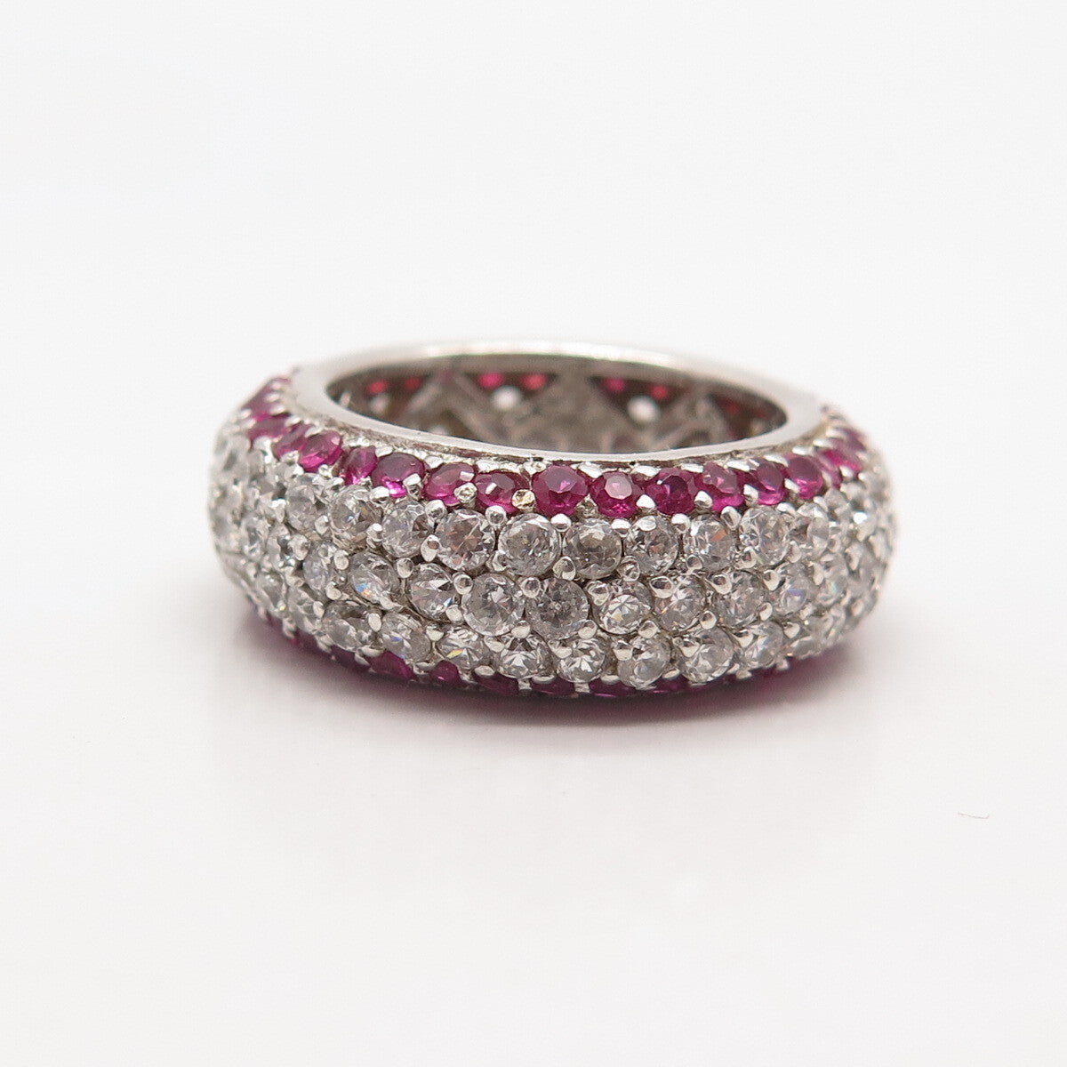 925 Sterling Silver ADI Lab-Created Sapphire & C Z Band Ring Size 5.25